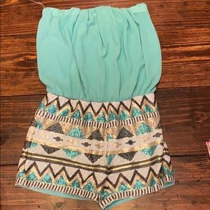 Strapless sequin romper